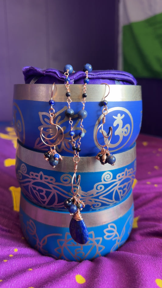 Lapis Lazuli, Blue Goldstone, and Copper Jewelry Set