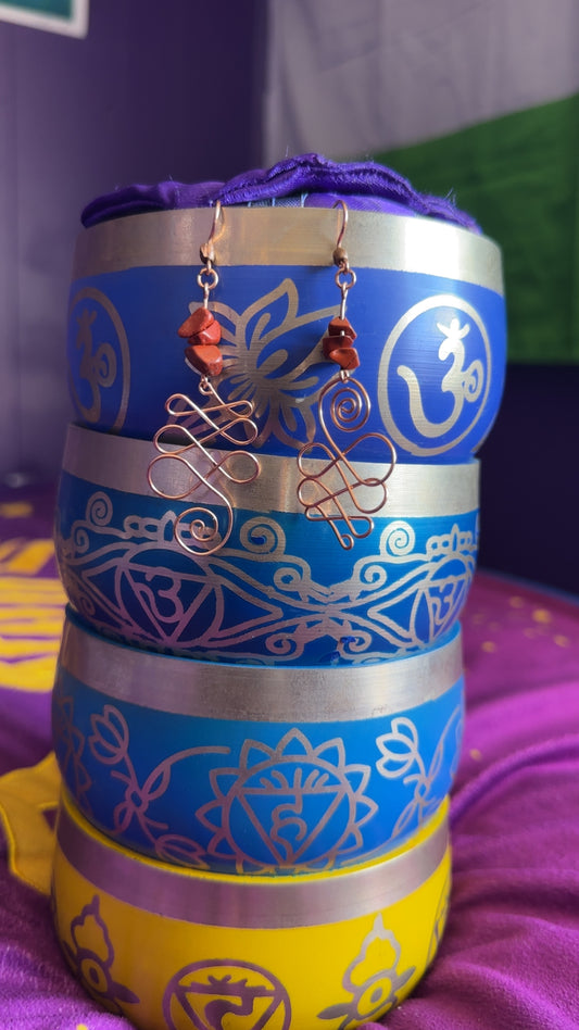 Red Jasper Chip Unalome Earrings