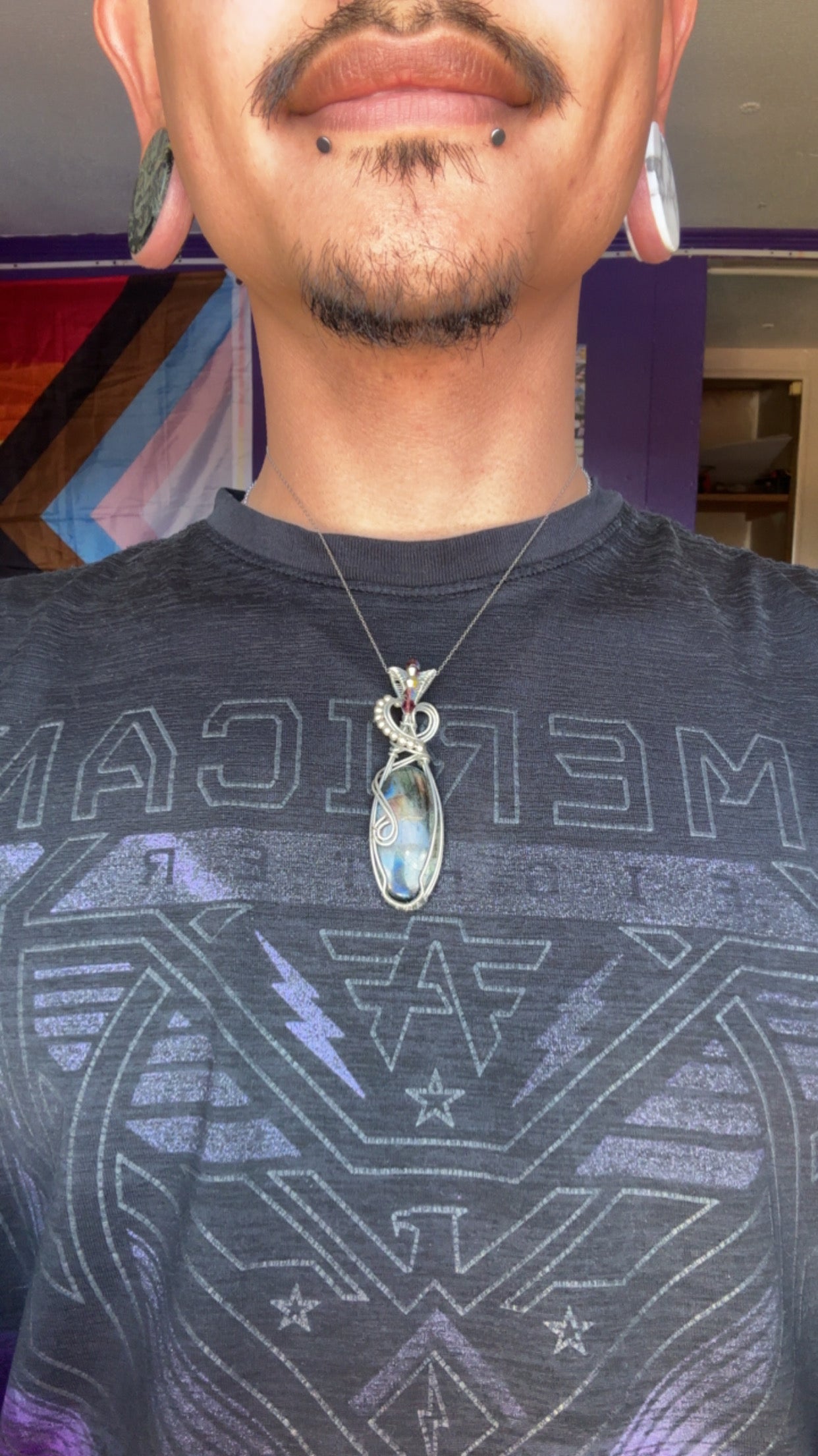 Flashy Labradorite Pendant with Purple Accent Beads