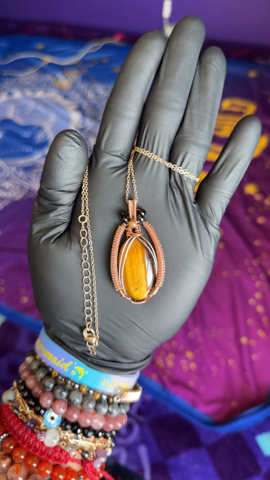 Tigers Eye with Faceted Black Tourmaline