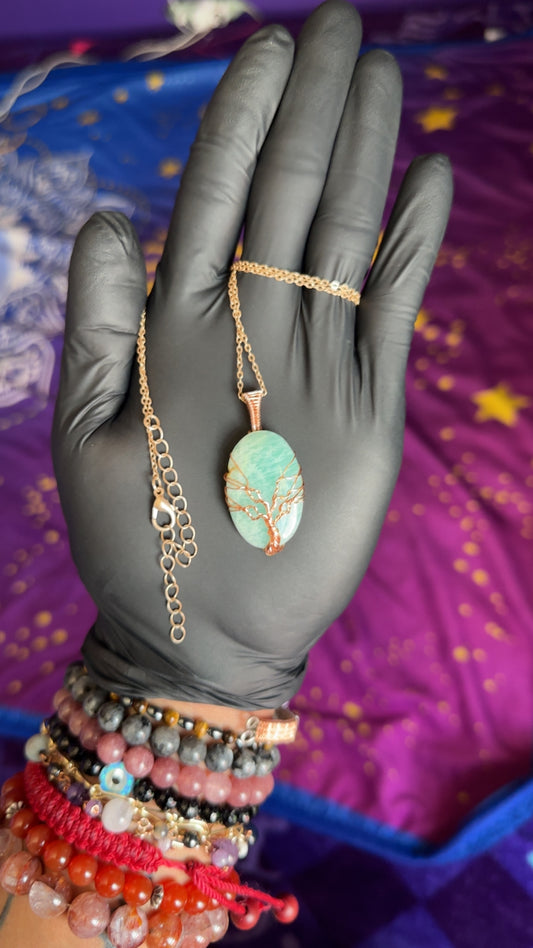 Copper Wire Wrapped Tree of Life Amazonite Pendant