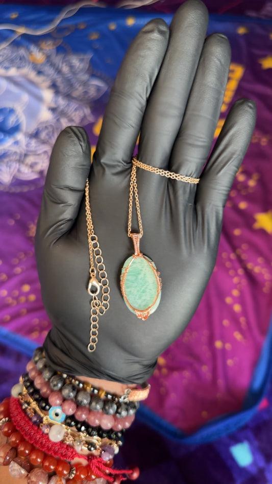 Copper Wire Wrapped Tree of Life Amazonite Pendant
